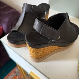 UGG Black Leather Wedge Abbot Sandal